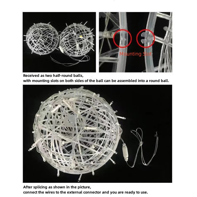 LED Light Christmas Festoon Rattan Ball Outdoor Hanging Fairy String for Yard Garden Tree Pendant Decoration