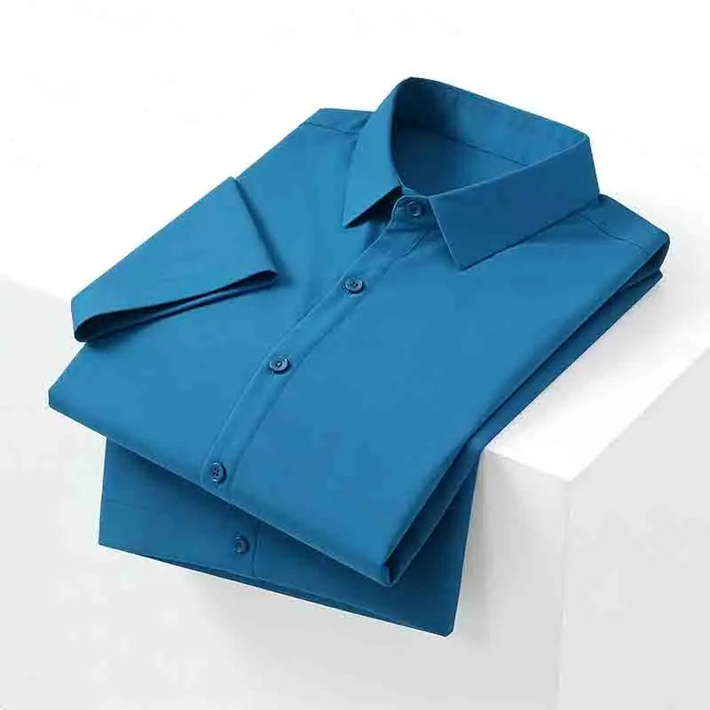 Casual Light Blue Short Sleeve Button Up Shirt for Men Versatile Collared Dress Shirt for Spring & Summer