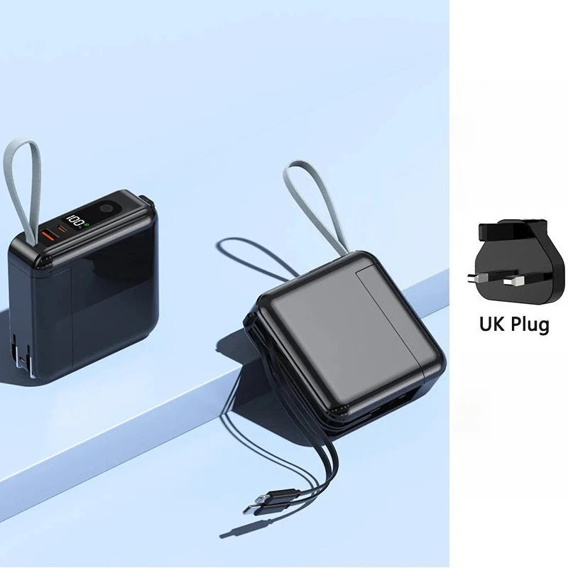 30000mAh Power Bank Built in Cable with AC Plug Wall Charger 22.5W Fast Charging Powerbank for IPhone Xiaomi External Battery