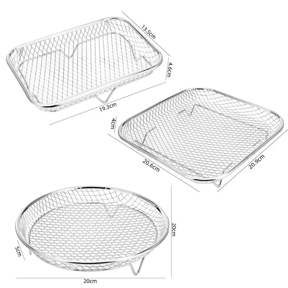 New Stackable Air Fryer Rack Non-Stick Stainless Steel Grilling Rack Airfryer Tray Grill Basket Durable Kitchen Gadgets