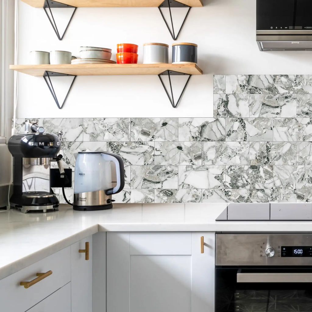 Marble Pattern Wall Sticker, 16/32/64pcs Peel & StickWall Decal, Waterproof Decorative Sticker For Home