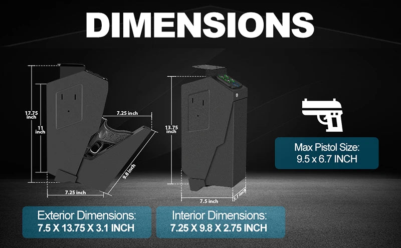Biometric Handgun Gun Safe Open Fingerprint Hidden Safe for Pistols -with Fingerprint, Backlit Keypad, KEY Access