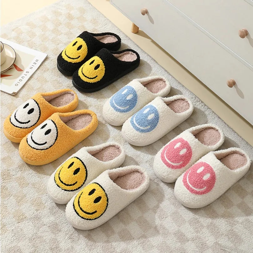 Fuzzy Smile Face Women man Slipper Kawaii Cartoon Plush Contton Indoor Funny Cute Winter Warm Floor house Home Non slip Shoes