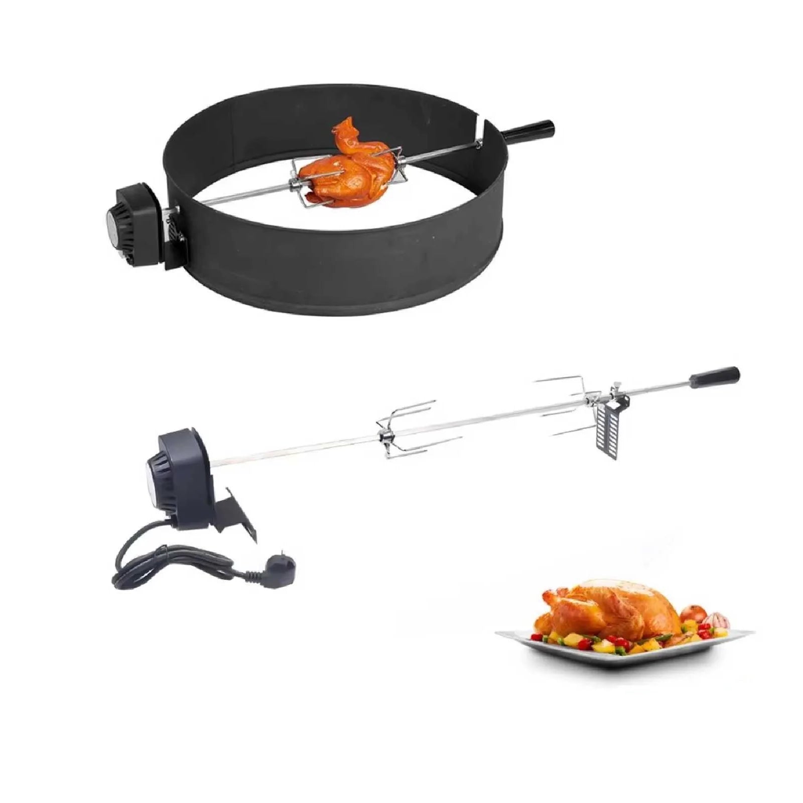 Professional BBQ Electric Skewer 360° Automatic Rotating Skewer Stainless Steel Grill Spit Rotisserie Skewer Camping Roaster Kit