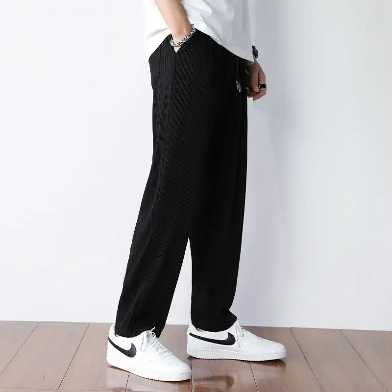 Summer White Casual Pants Men's Ice Silk Pants Men's Drape Floor Mop Pants  Korean Straight Loose Wide Leg Long Pants
