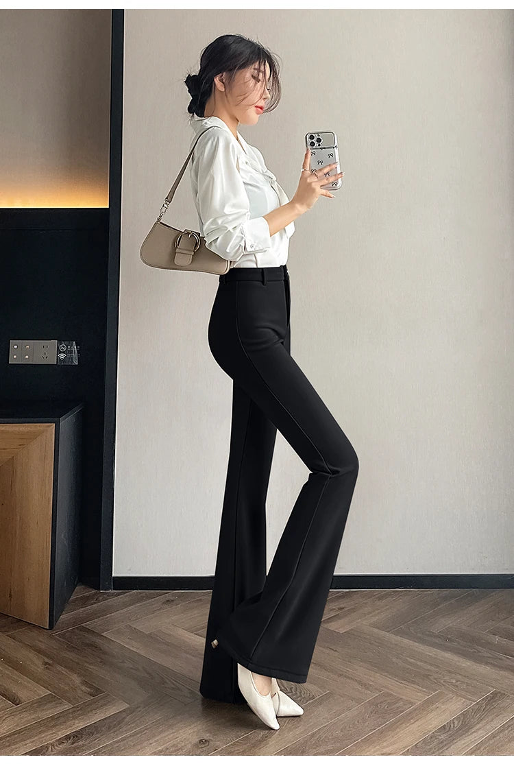 Slimming Flared Pants High Waist Elastic Suit Casual Spring Women's Sle Covering Meat Thin Long Trousers Casual Pants