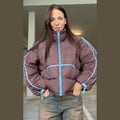 Casual Contrasted Color Women's Cotton Coats Zippers Stand Collar Loose Lady Thicken Jackets 2026 Autumn Winter Female Tops New