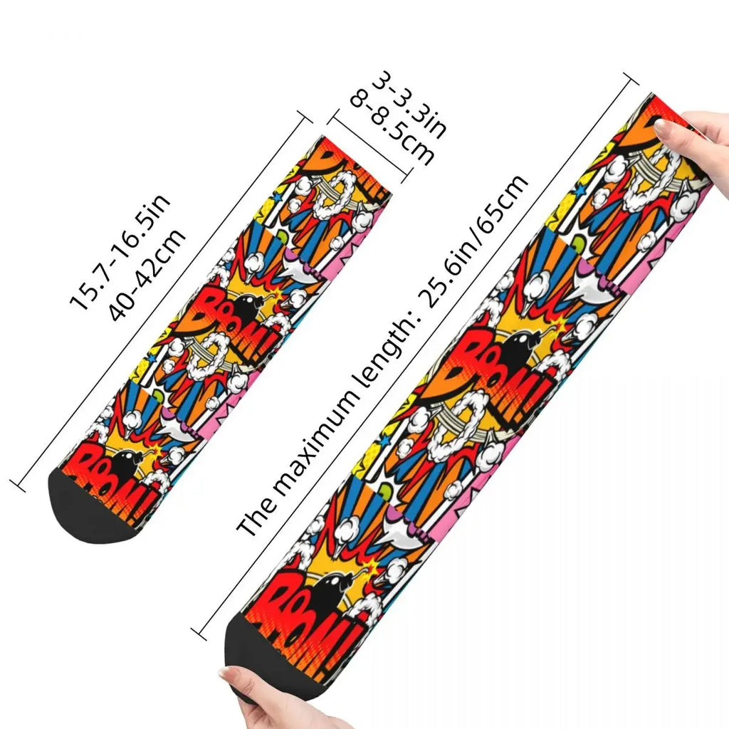 Autumn Winter Hip-hop Men's Women's Superheroes Comic Book Collection Pop Art Quotes Socks Breathable Basketball Socks