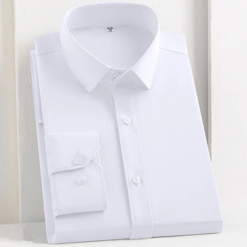 Bamboo Fiber Men's Shirt Long Sleeve Anti-Wrinkle Dress Shirts For Men Slim Fit Camisa Social Business Formal White Office Shirt