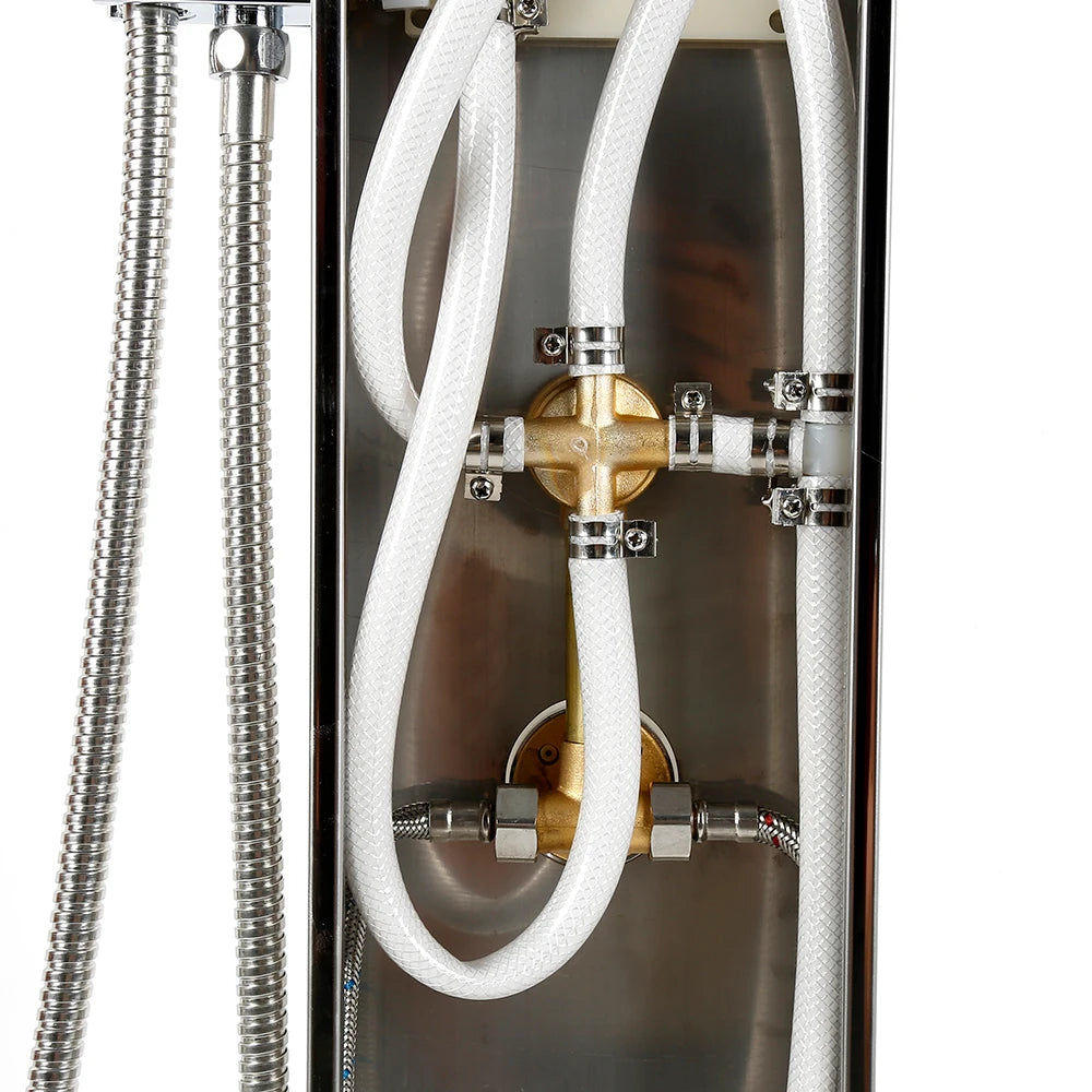 4 in 1 shower panel, shower system complete set rain shower, waterfall, massage side jets, wide hand shower, 1-button switch
