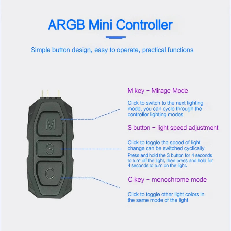 Coolcirc ARGB Controller 5V 3pin To SATA Power Supply Mini RGB Controller 3PIN Hub For Computer CPU Case Fan LED Light Radiator