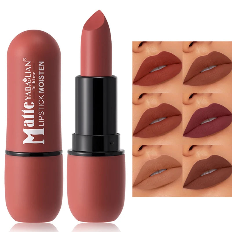 6-Color Matte Velvet Lipstick Waterproof Long-Lasting Non-stick Cup Smooth Solid Lip Gloss Sexy Lip Stain Makeup for Women