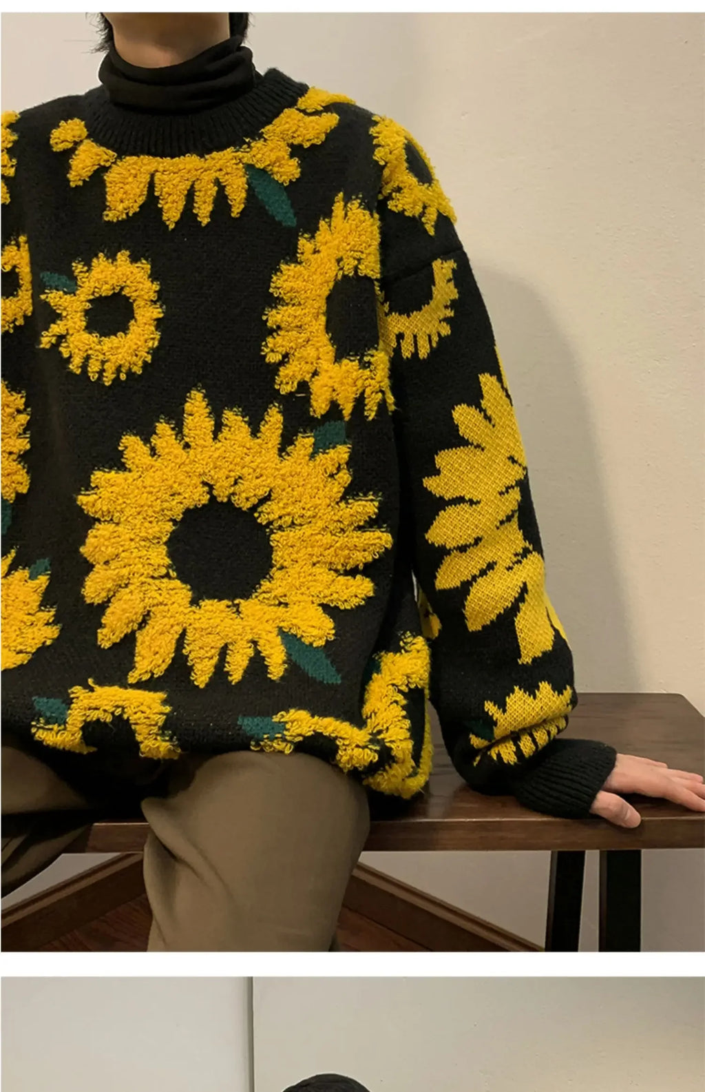 Flocking Floral Sweaters Men Baggy Spring Autumn Japanese Style Retro   High Street Harajuku Knitwear Slouchy Ins