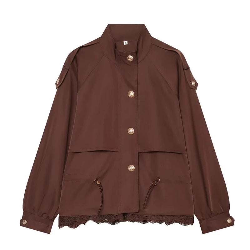 Lapel Women's Outerwear Waist Cinching Belted Jacket Drop Shoulder Cropped Cargo Trench Coat Meilaid Style Daily Fashion Wear