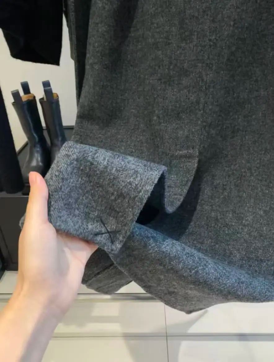 Original Grey 2025 Women's new style wool blend woolen coat with belt, double-sided fleece long woolen coat