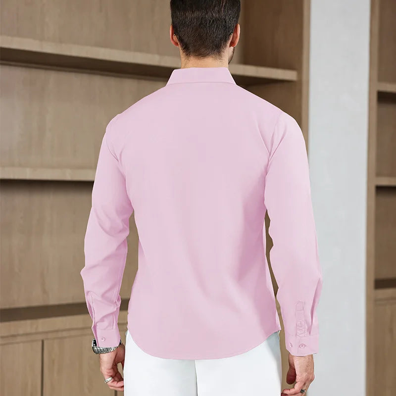 New Men's Business Casual Long Sleeved Solid Color Shirt Wrinkle Resistant Wrinkle Free Comfortable All Season Versatile Top