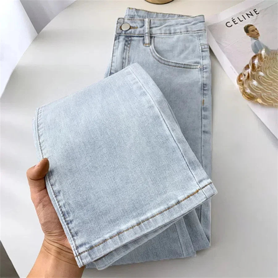 Women's High Waist Straight Jeans Spring Vintage Casual Ankle-length Denim Pants Korean Pantalones Streetwear Stretch Vaqueros