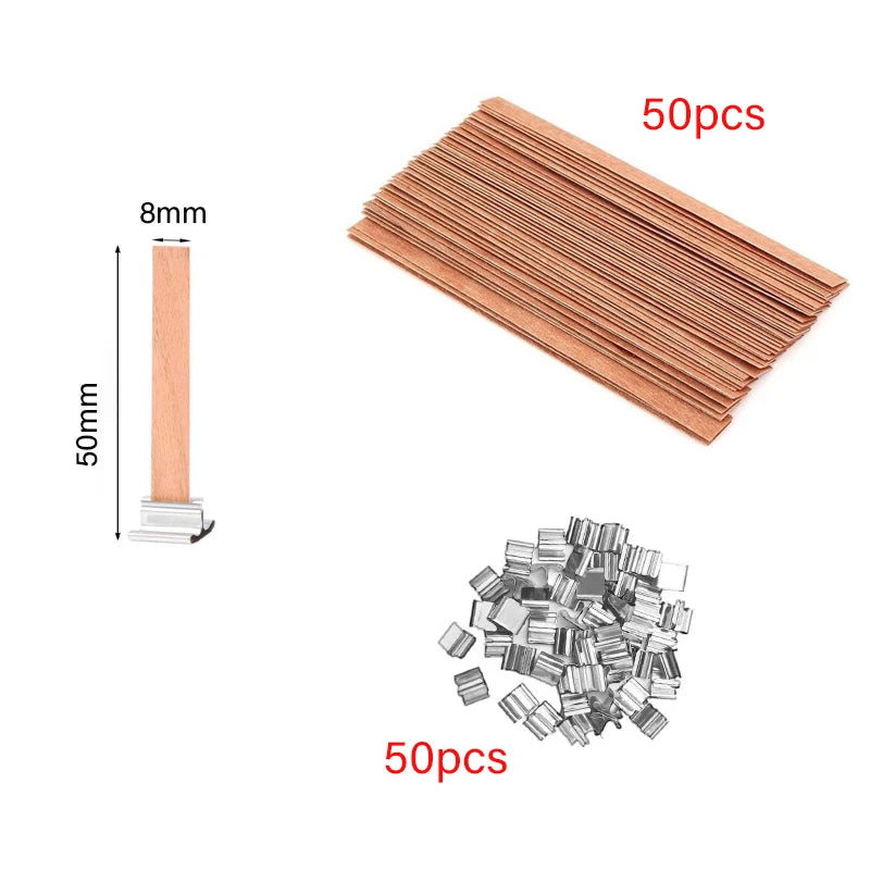30/50pcs Wooden Candle Wick Set With Clip Base Smokeless Candle Wicks for DIY Paraffin Candle Jar Making Candle Making Supplies
