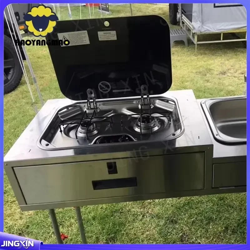 Custom for RV Camper Stainless Steel Double Burner Gas Stove with Tempered Glass Lid 2x1.35KW Outdoor Camping Kitchen