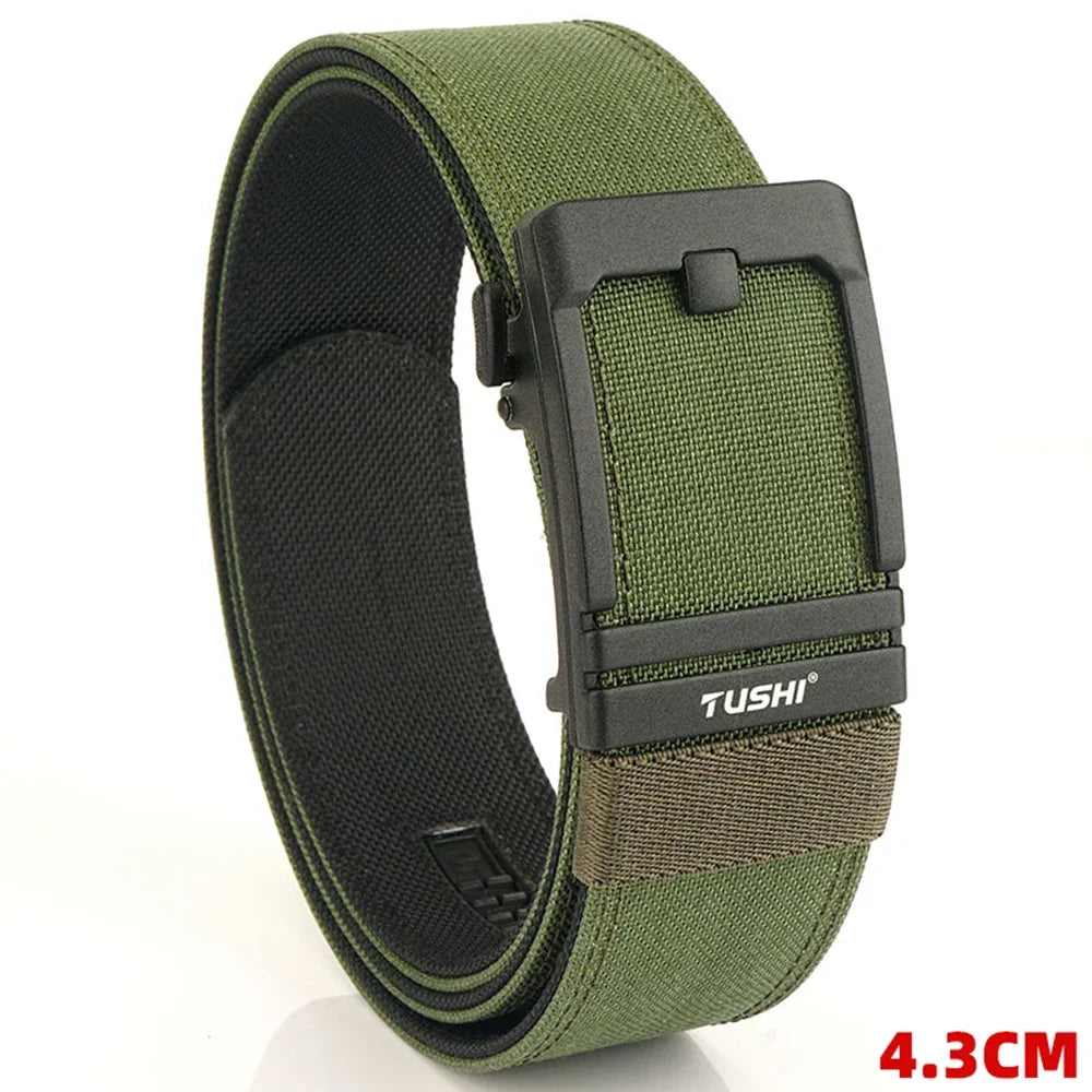 TUSHI Brand 4.3 Wide Thickened gun hanging double-layer nylon cloth belt versatile casual outdoor tactical automatic buckle mens