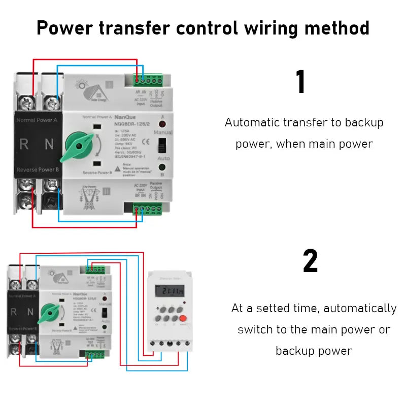 ATS Switch Dual Power Automatic Transfer 2P 125A 63A 100A AC DC Solar Inverter Circuit 3P 4P Three Phase 230V 400V No Diconnect