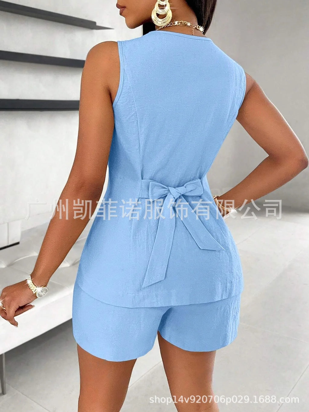 Women Fashion Casual Shorts Set Summer Vest Top Button Solid 2 Pieces Set Lace-up Pant Suits Womens Clothing Office Holiday 2025