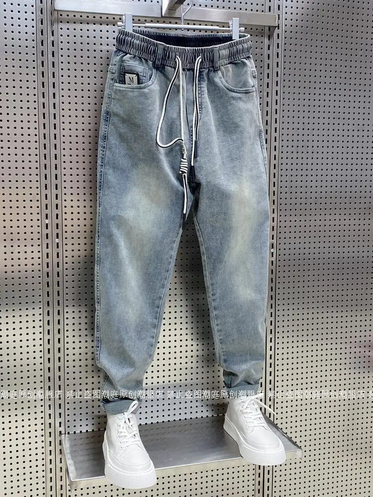 Spring Autumn New Kpop Loose Casual Men's Jeans Pants High-end Brand Loose Straight Pants Elastic Harlan Casual Trendy Dad Jeans