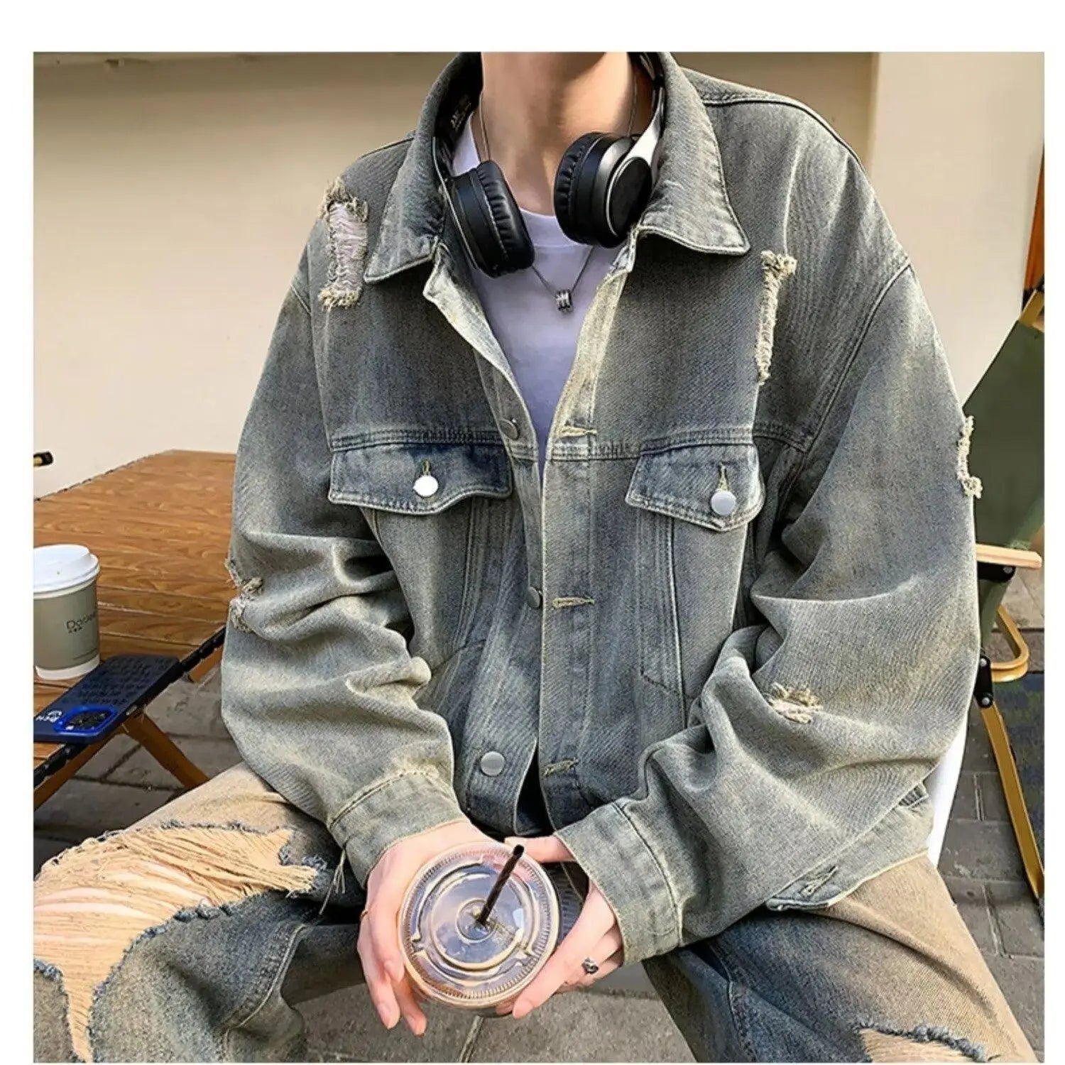 Washed Ripped Denim Jacket Men's 2026 Spring and Autumn Jacket Casual Trend