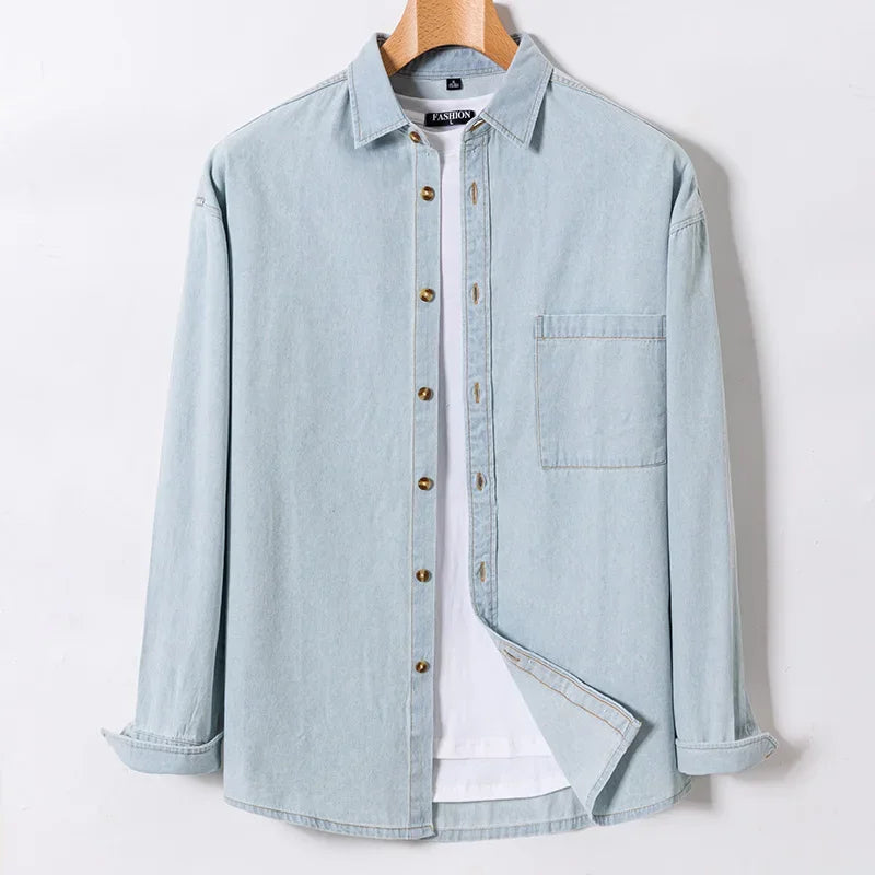 2025 Denim Pure Cotton  Long-Sleeve With Pocket Design Shirt Classic  Fashion Embroider Comfortable Clothes