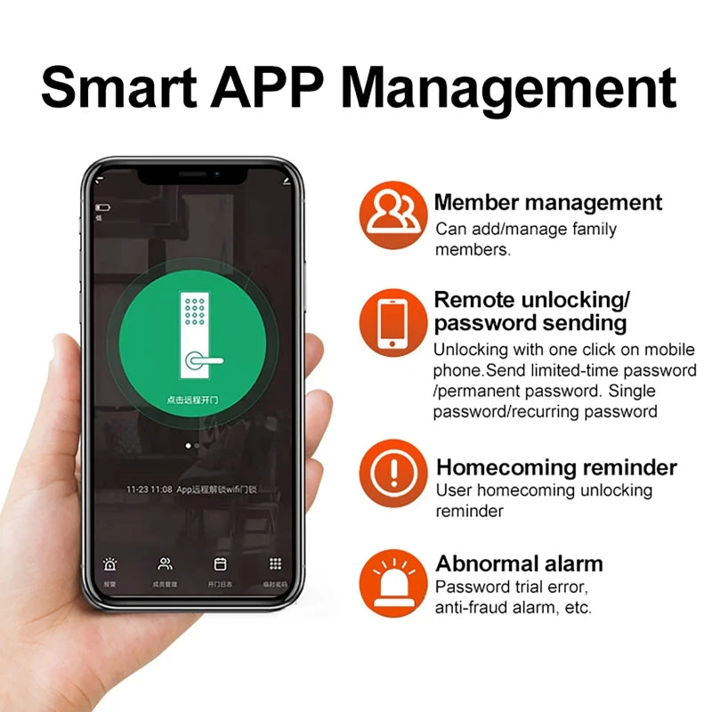 Digital Door Lock Tuya APP WiFi Remote Control Smart Fingerprint Password RFID IC Card Lock Dead Bolt For Home Wooden Metal Door