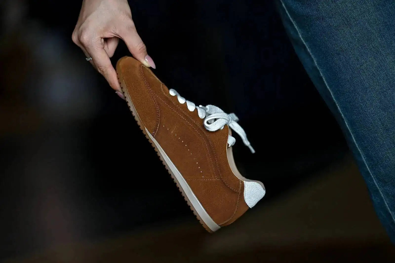 Genuine Leather Brown Suede Flat Loafers Shoes Woman Lace Up Leisure Wome Shoes Autumn Casual Comfort Vacation Lovers Shoes