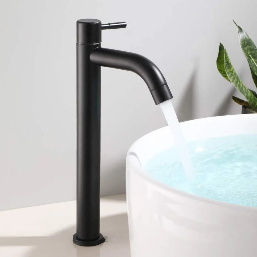 Stainless Steel Heighten Washbasin Faucet Silver/Black Quick Open Single Cold Faucet Rust-proof Sink Water Tap Bathroom Counter
