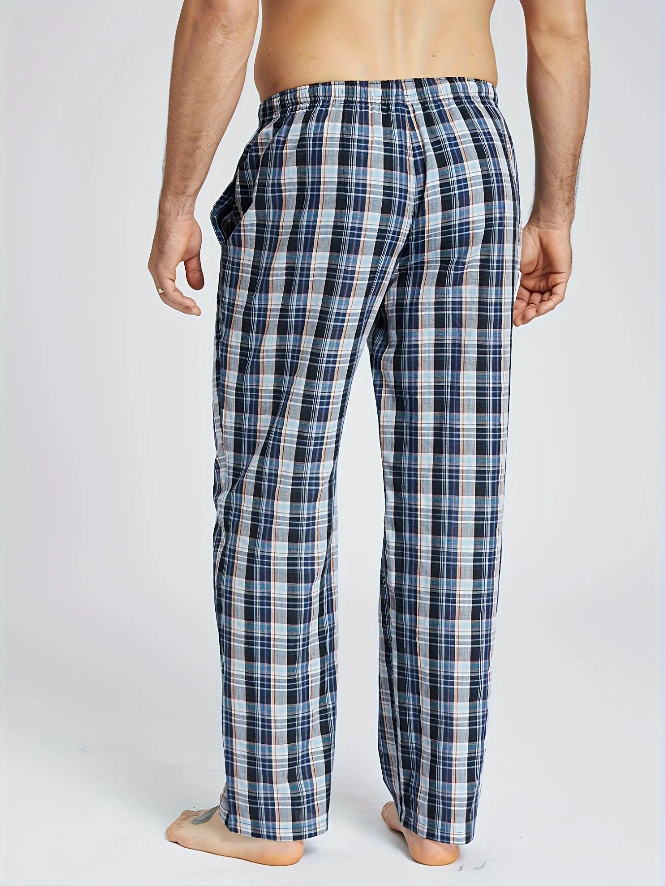 Men's Pajama Pants Spring & Fall Cotton Thin Plaid Casual Pj Bottoms Elastic Waistband with Pockets Homewear