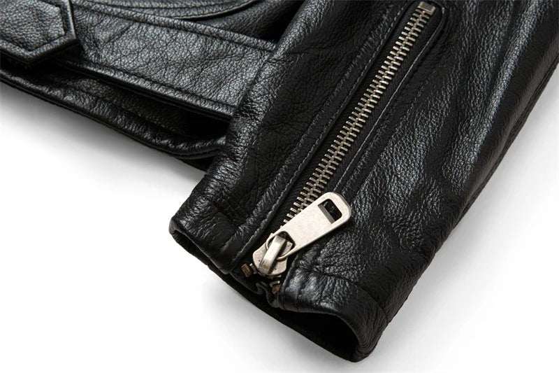 New Motorcycle Leather Jacket Autumn Off-road Motorcycle Riding Jacket Men's Slim Fit Cow Leather Jacket Trendy Lapel Jacket