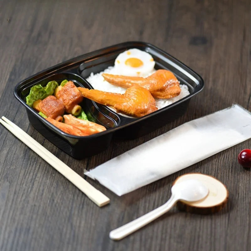 5/10PCS Black Two Compartment Food Lunch Box Fast Food Fruit American Square Box Two Compartments Picnic Graduation Season