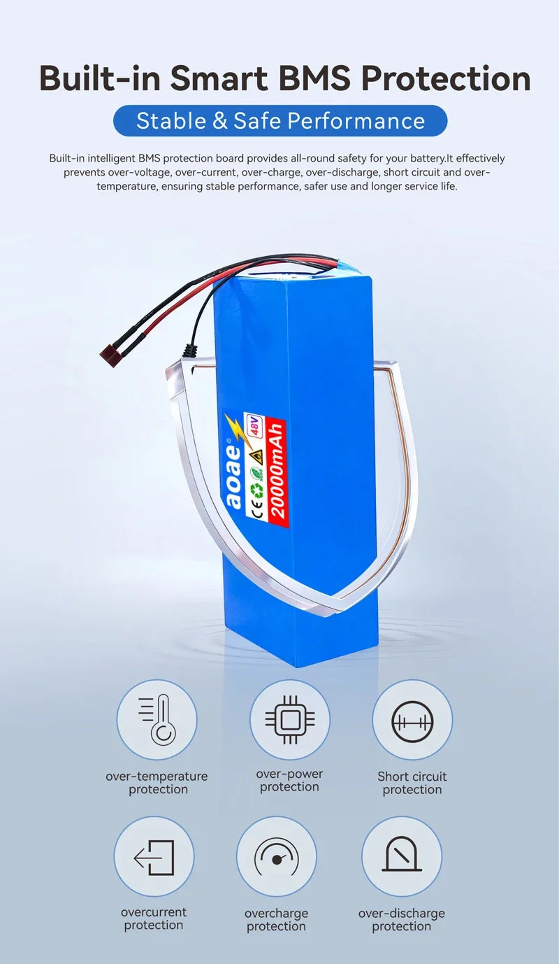 48V Scooter Battery 20Ah 13S5P A-Grade Cells 1000W-2000W Built-in BMS XT60 DC JST High Power Long Lasting for Electric Scooter