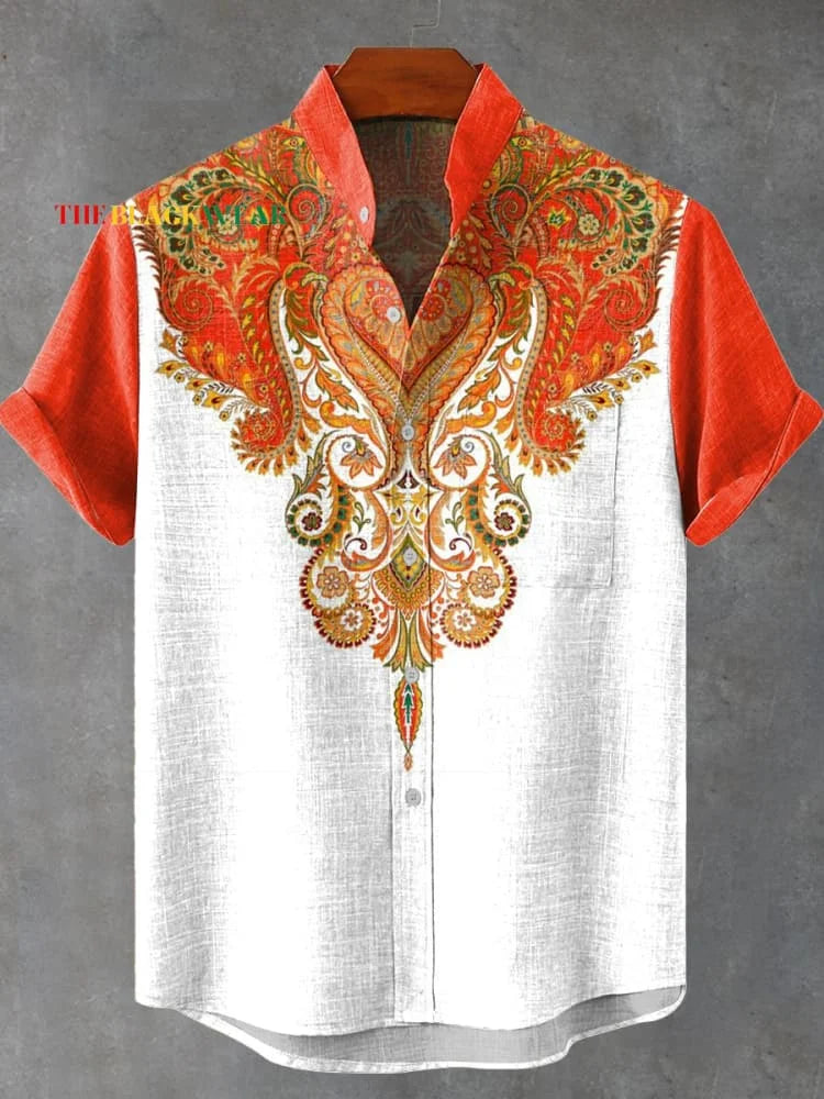 New Retro Tribal Totem Pattern Printing men's New Linen Comfortable Fabric short-sleeved Shirt Tribal Ethnic Style Fast Delivery