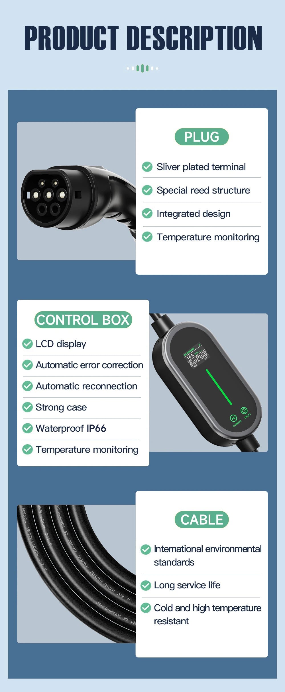3.5KW 16A Portable EV Charger Type2/Type1 Electric Car Charger EVSE Fast Charging Cable Wallbox WiFi APP Bluetooth Control