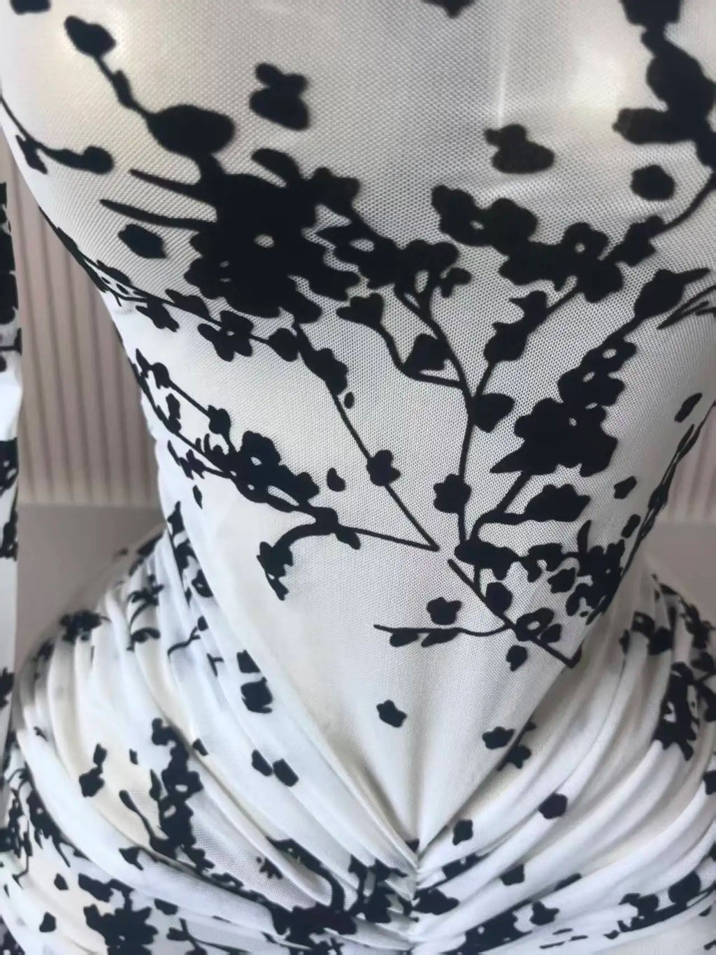 CM.YAYA Women Long Sleeve Ruched Mesh See Though with Lining Bodycon Long Dress 2025 Fall Evening Birthday Sexy Party Dresses