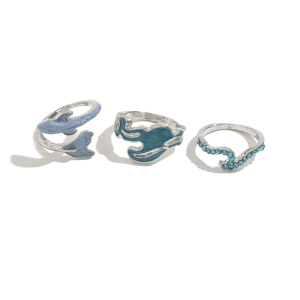 3pcs Set New Fashion 925 Sterling Silver Cute Guppy Ring Stacking Finger Ring, Animals Adjustable Open Rings Birthday Gift
