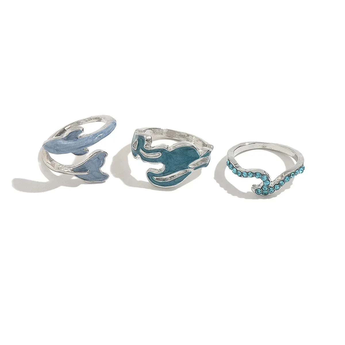 3pcs Set New Fashion 925 Sterling Silver Cute Guppy Ring Stacking Finger Ring, Animals Adjustable Open Rings Birthday Gift