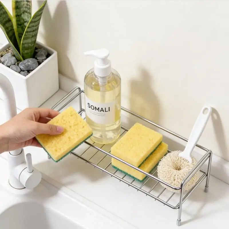 Kitchen Countertop Organizer in Stainless Steel with Dedicated Sponge Holder