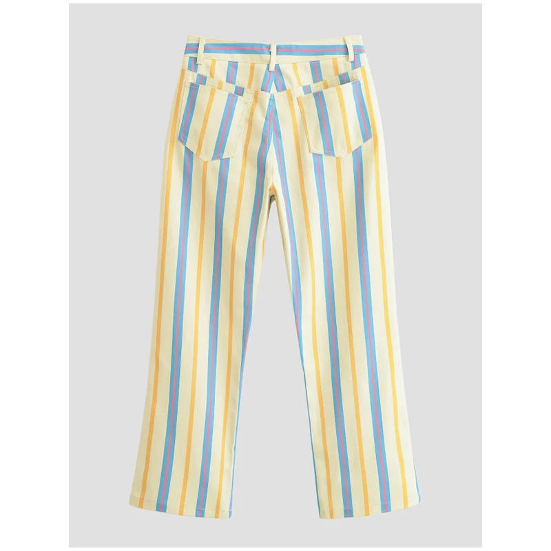 Women‘s Colorful Striped Pant New Summer Straight Multicolor Wide Leg Long Pants Casual Fashion Streetwear Female Outfit 2026