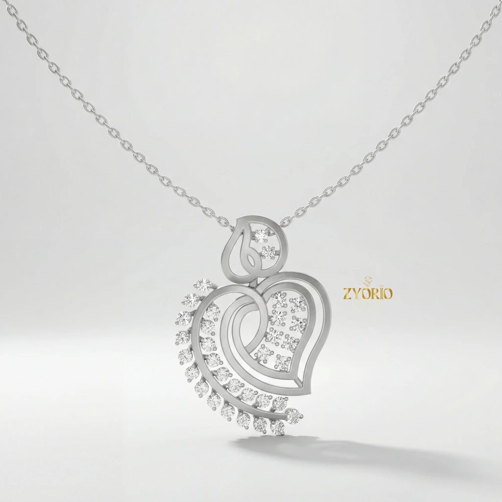 ZYORIO Rose Gold Heart Pendant Necklace With Round Diamond Claw Setting Romantic Women's Snake Chain Jewelry