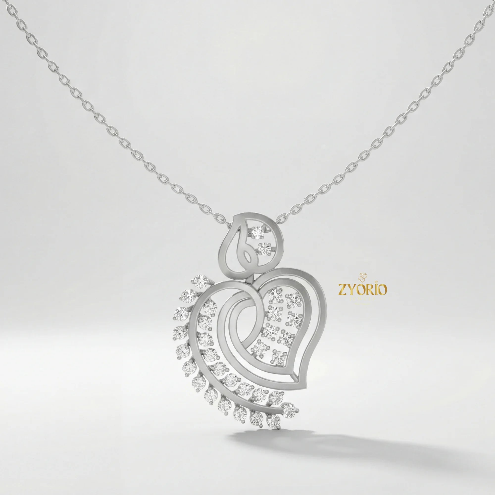 ZYORIO Rose Gold Heart Pendant Necklace With Round Diamond Claw Setting Romantic Women's Snake Chain Jewelry
