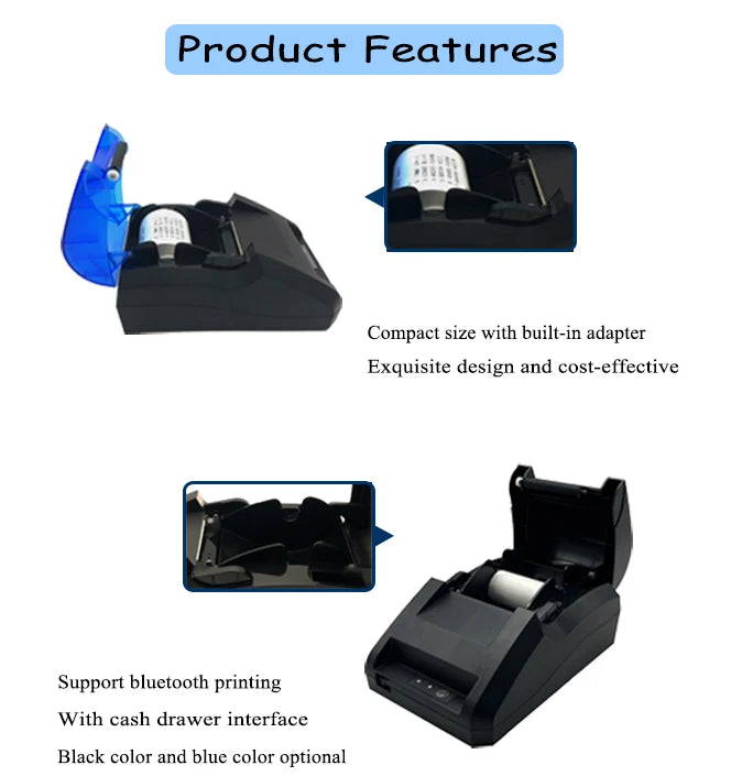 Small Desktop Thermal POS Receipt Printer for Retail Wireless Bluetooth Invoice Printing Machine with Cash Drawer