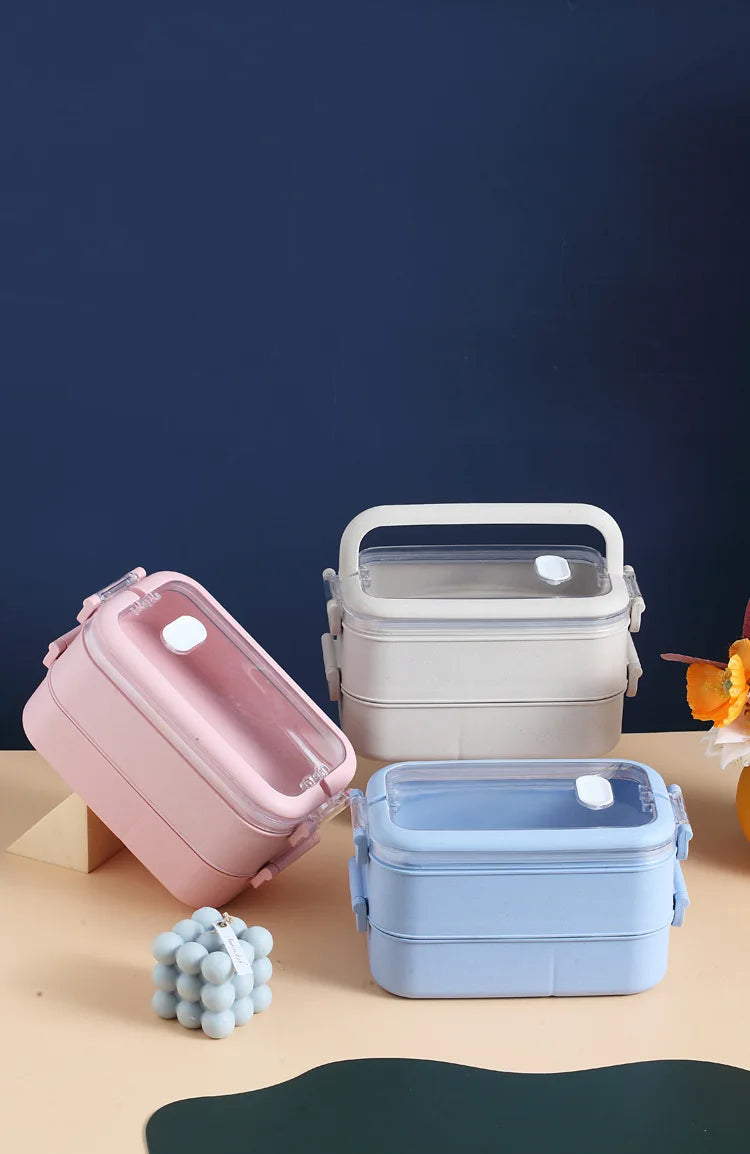 Kitchen Home Microwave Lunch Box Wheat Straw Dinnerware Food Storage Container Children Kids School Office Portable Bento Box