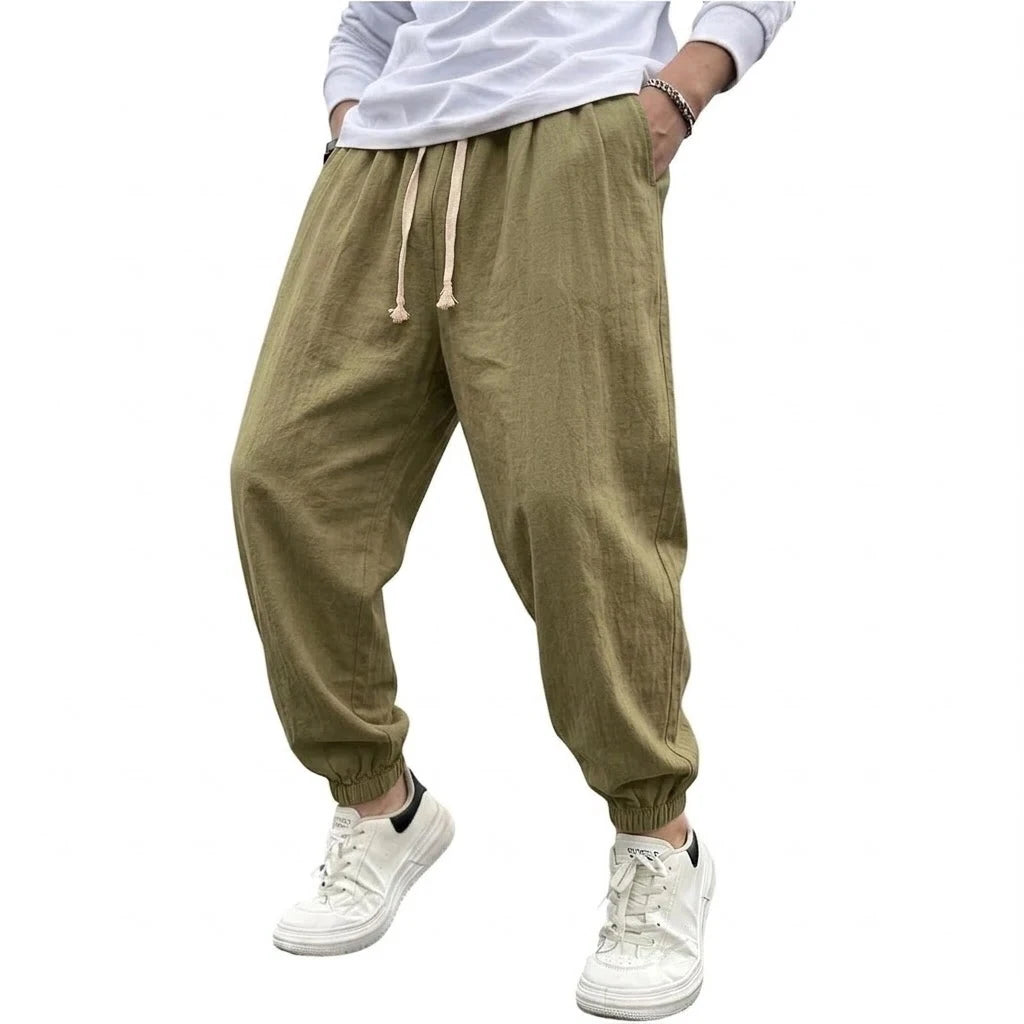 Mens Cotton Harem Pants Solid Casual Jogger Trousers Breathable Loose Fit Bottoms for Yoga Hiking Gym Sports and Daily Work Wear