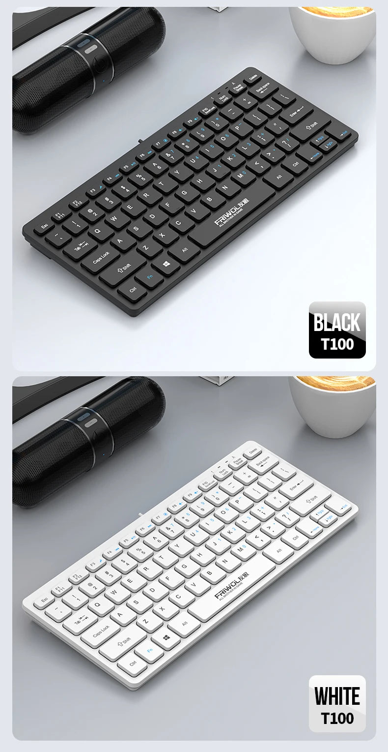 FRIWOL KT-100 Wired  Keyboard Mouse Set 78 Key Mini Portable Keyboard USB Desktop Laptop Office Home Light voice