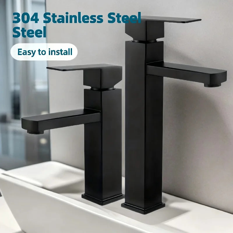 Stainless Steel Modern Minimalist Single Handle Dual Control Hot and Cold Water Faucet, Painted Finish for Basin Sink Mixer Tap